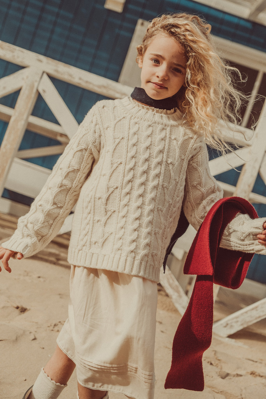 Miriam ecru midi skirt with lace details