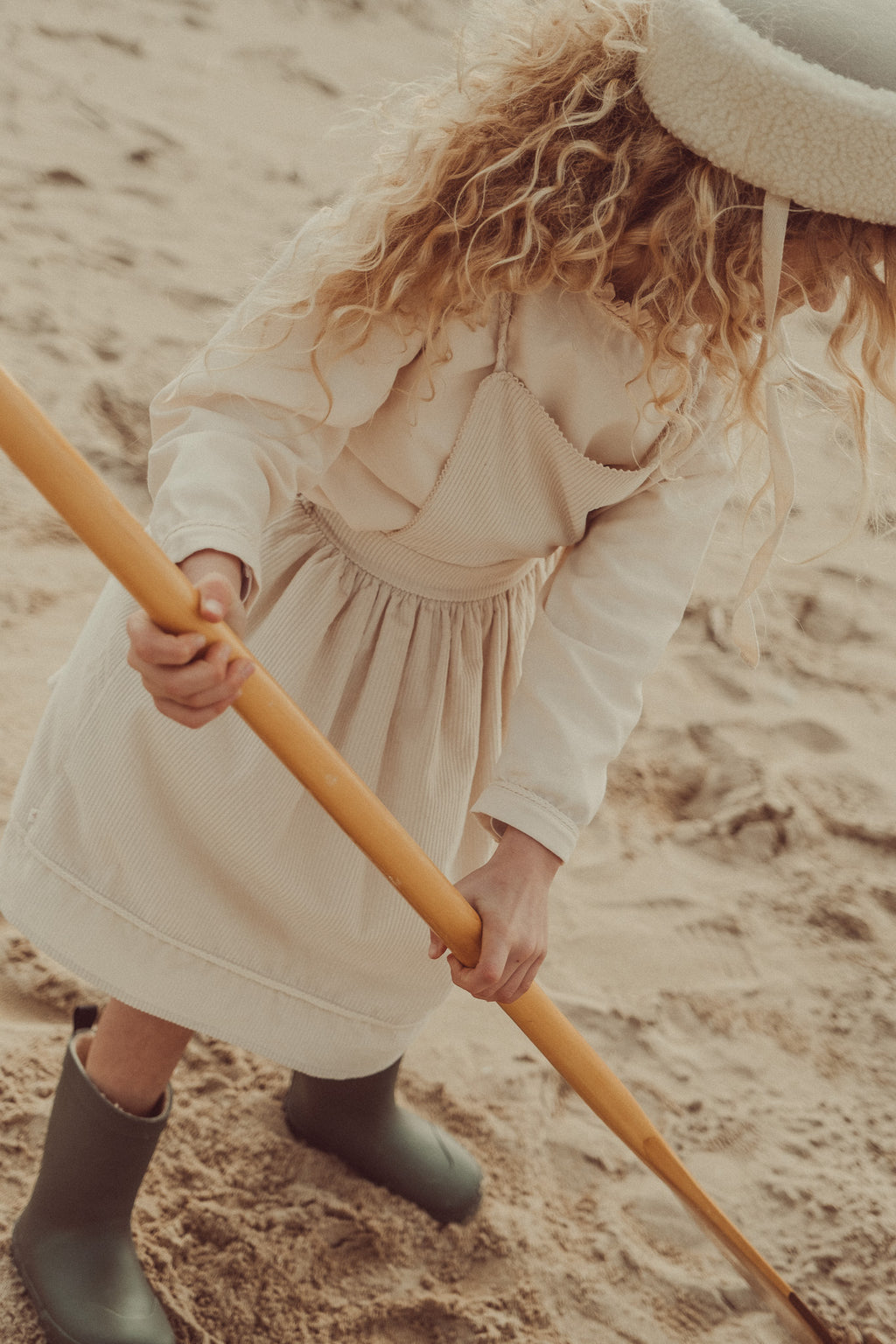 Eva Ecru Corduroy Midi Dress