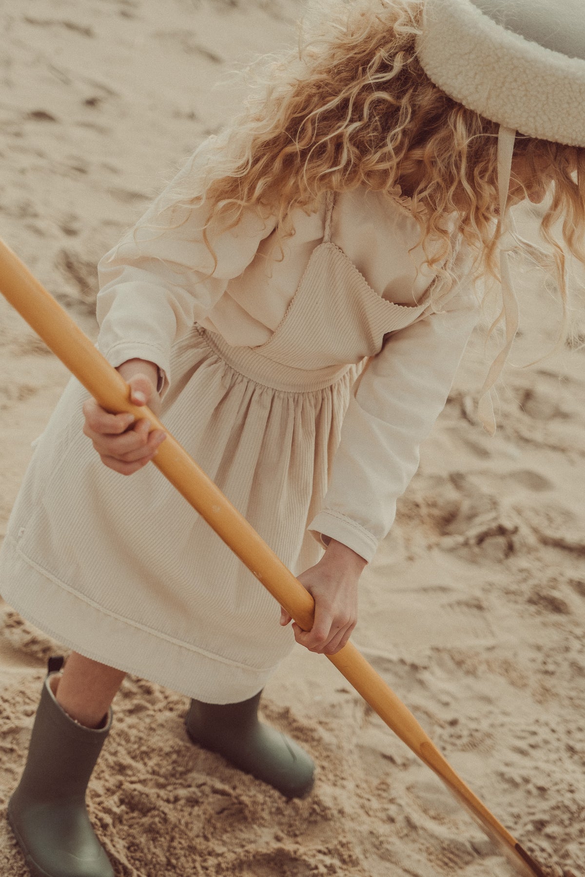Eva Ecru Corduroy Midi Dress