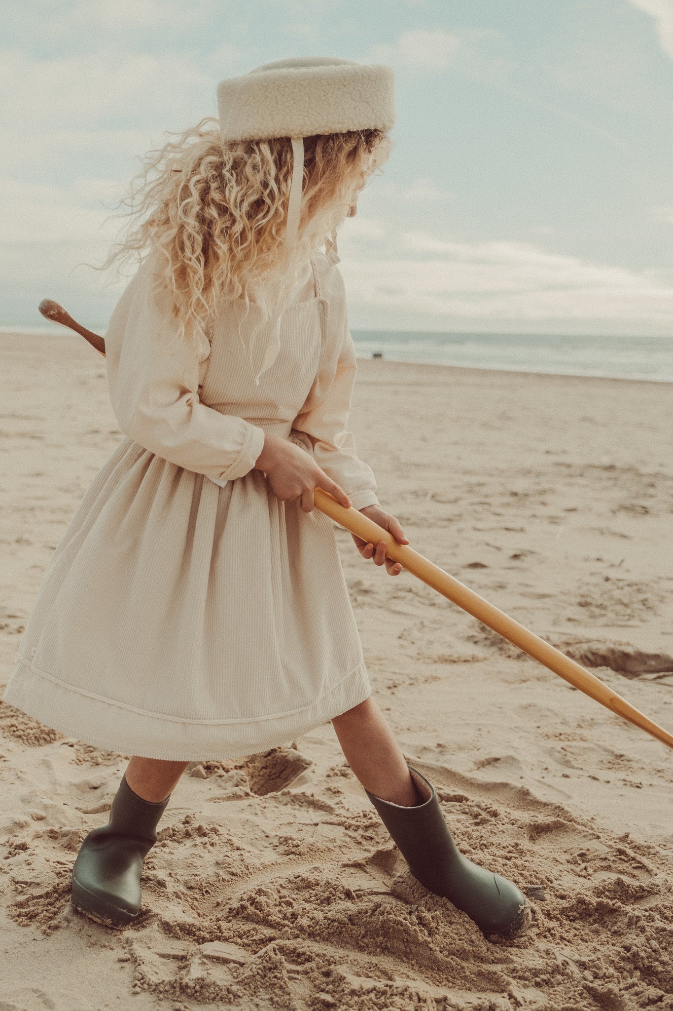 Eva Ecru Corduroy Midi Dress
