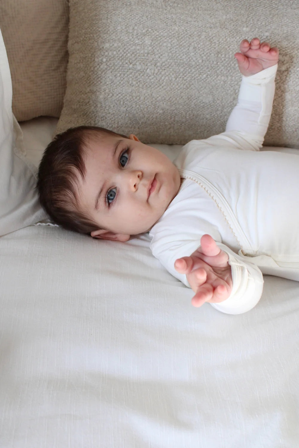 Solid Cream Scalloped Bamboo Wrap Footie (3-6m)