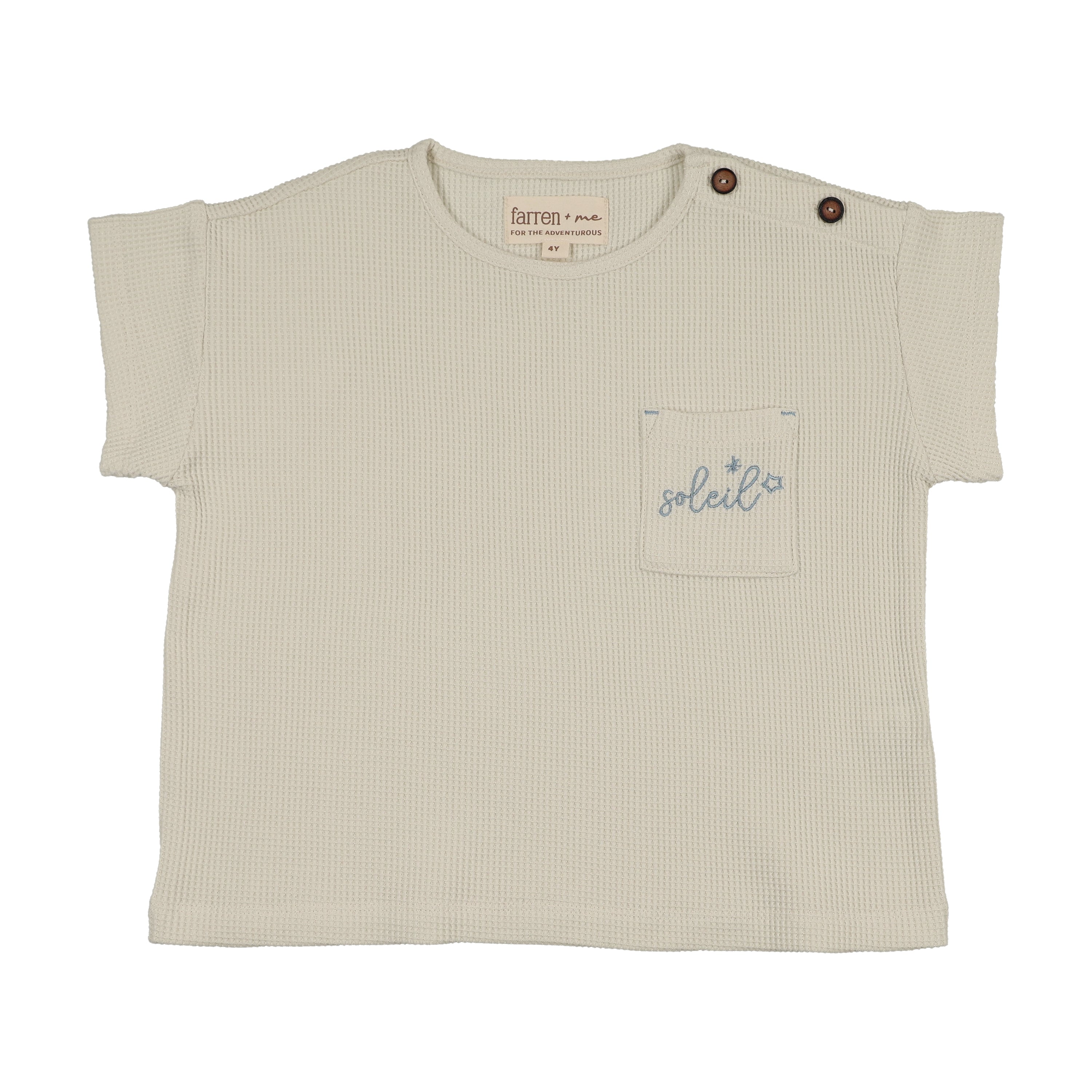 WAFFLE TEE W/ APPLIQUE Cream