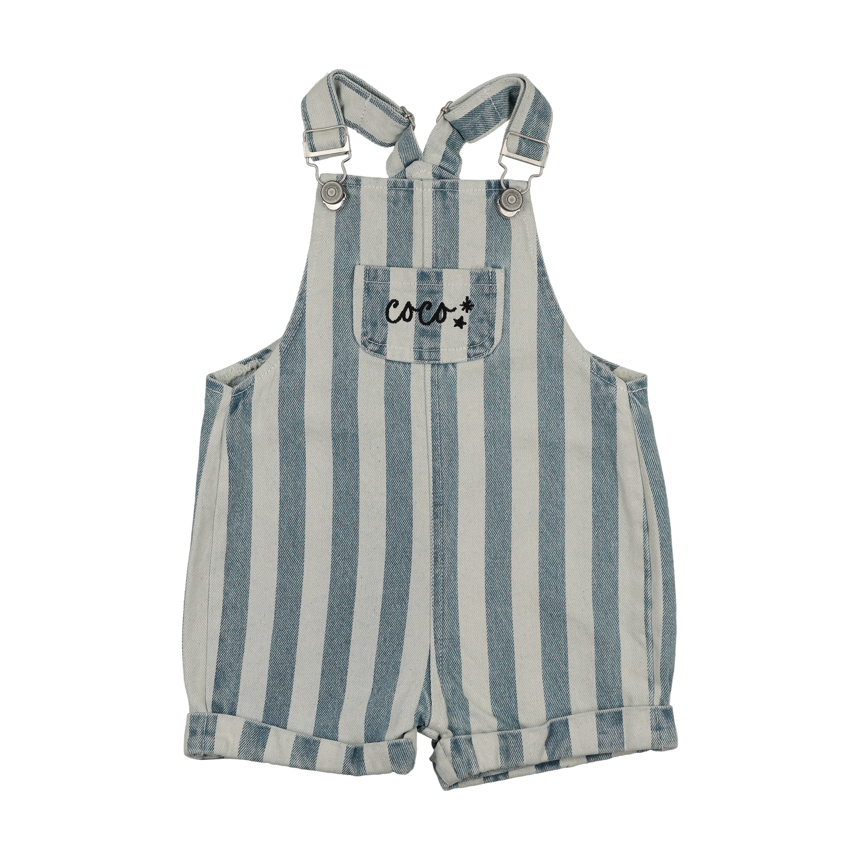 SHORT CUFFED OVERALLS Light Blue Denim Stripes