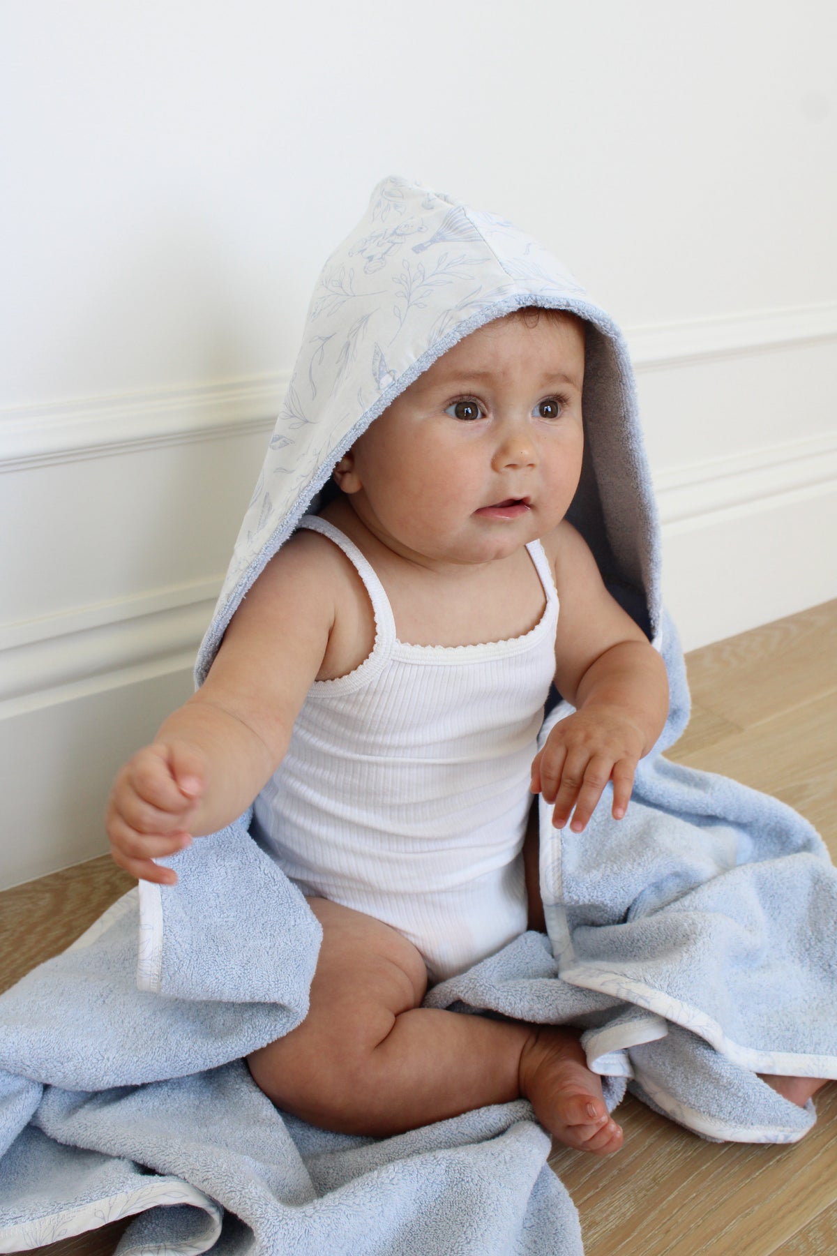 Sky Blue Toile Hooded Bath Towel