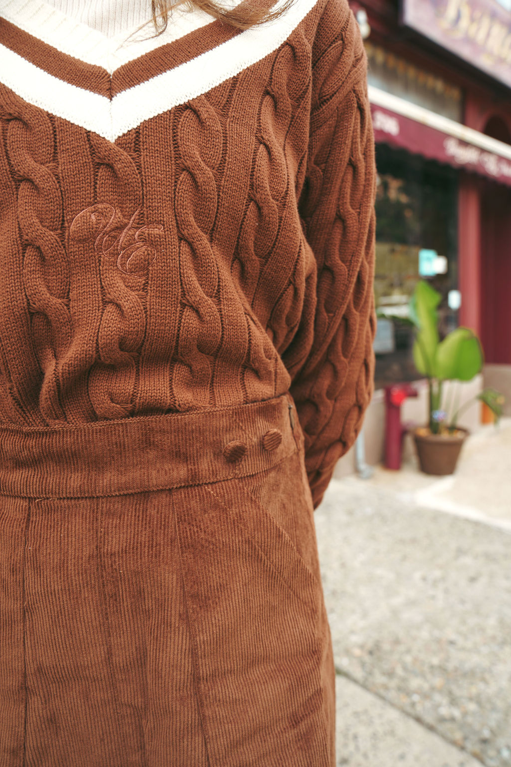 Corduroy Pocket Skirt - Brown