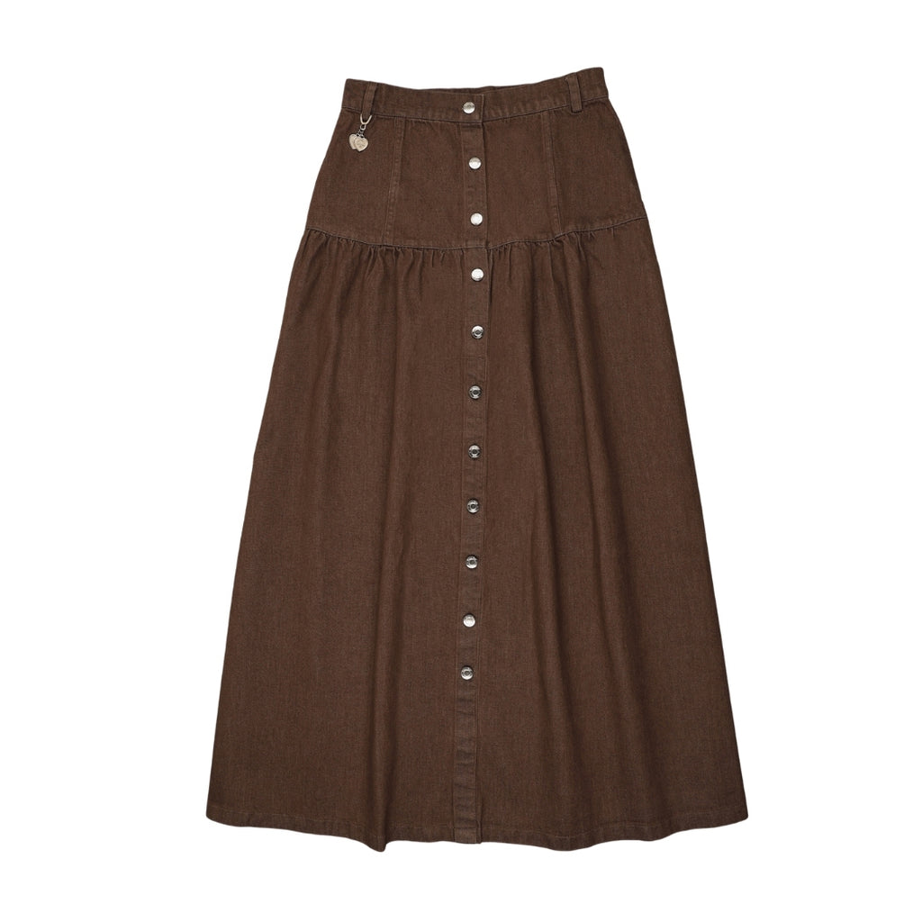 Denim Dropwaist Skirt - Brown