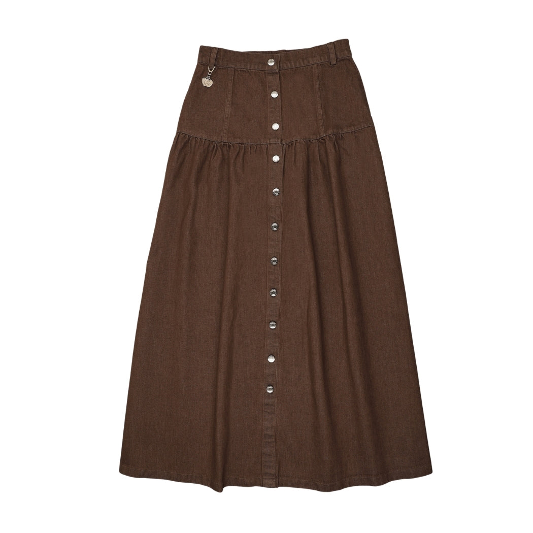 Denim Dropwaist Skirt - Brown