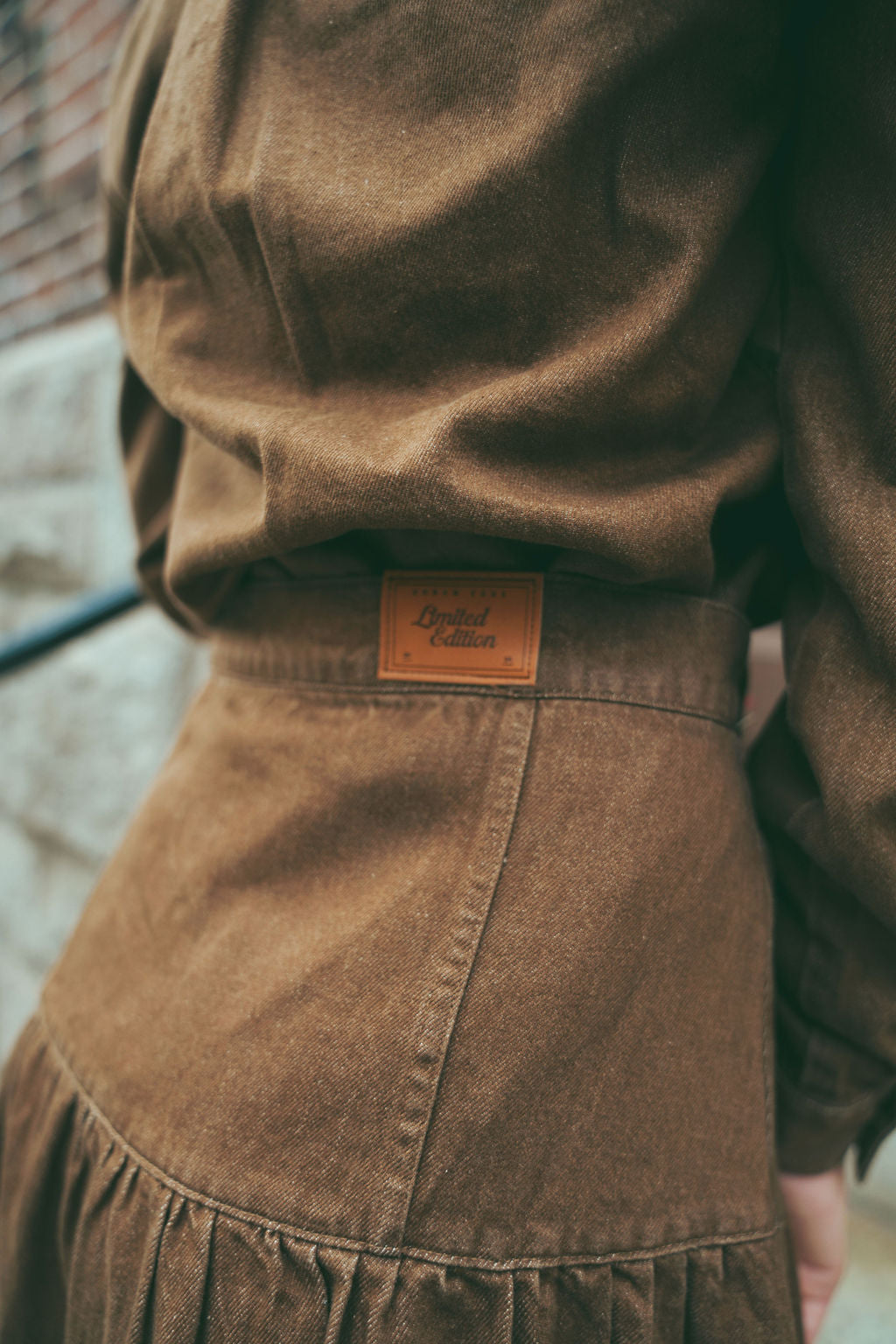 Denim Dropwaist Skirt - Brown