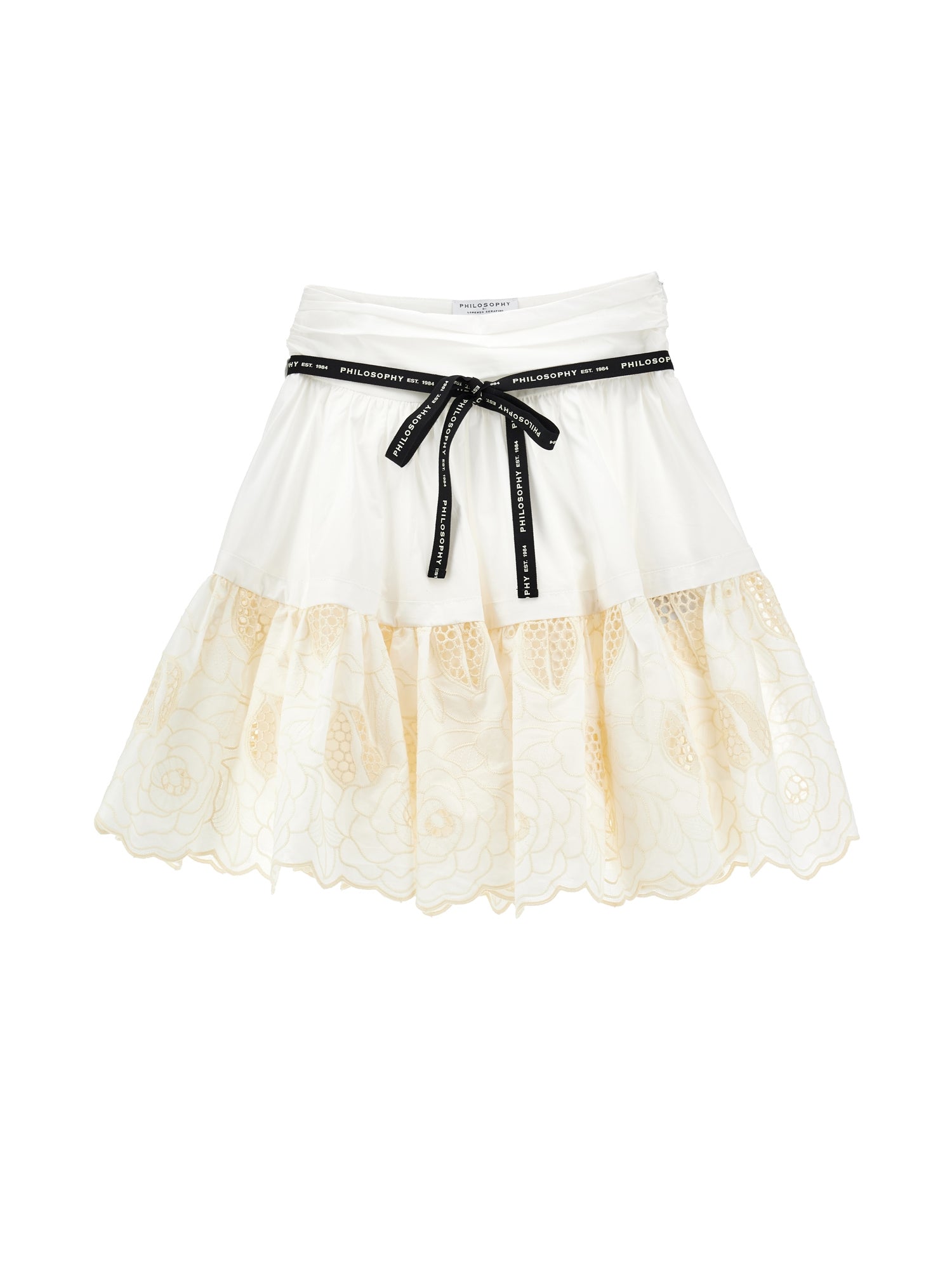 PHILOSOPHY SKIRT WITH EMBROIDERED DETAIL & LOGO RIBBON TIE
