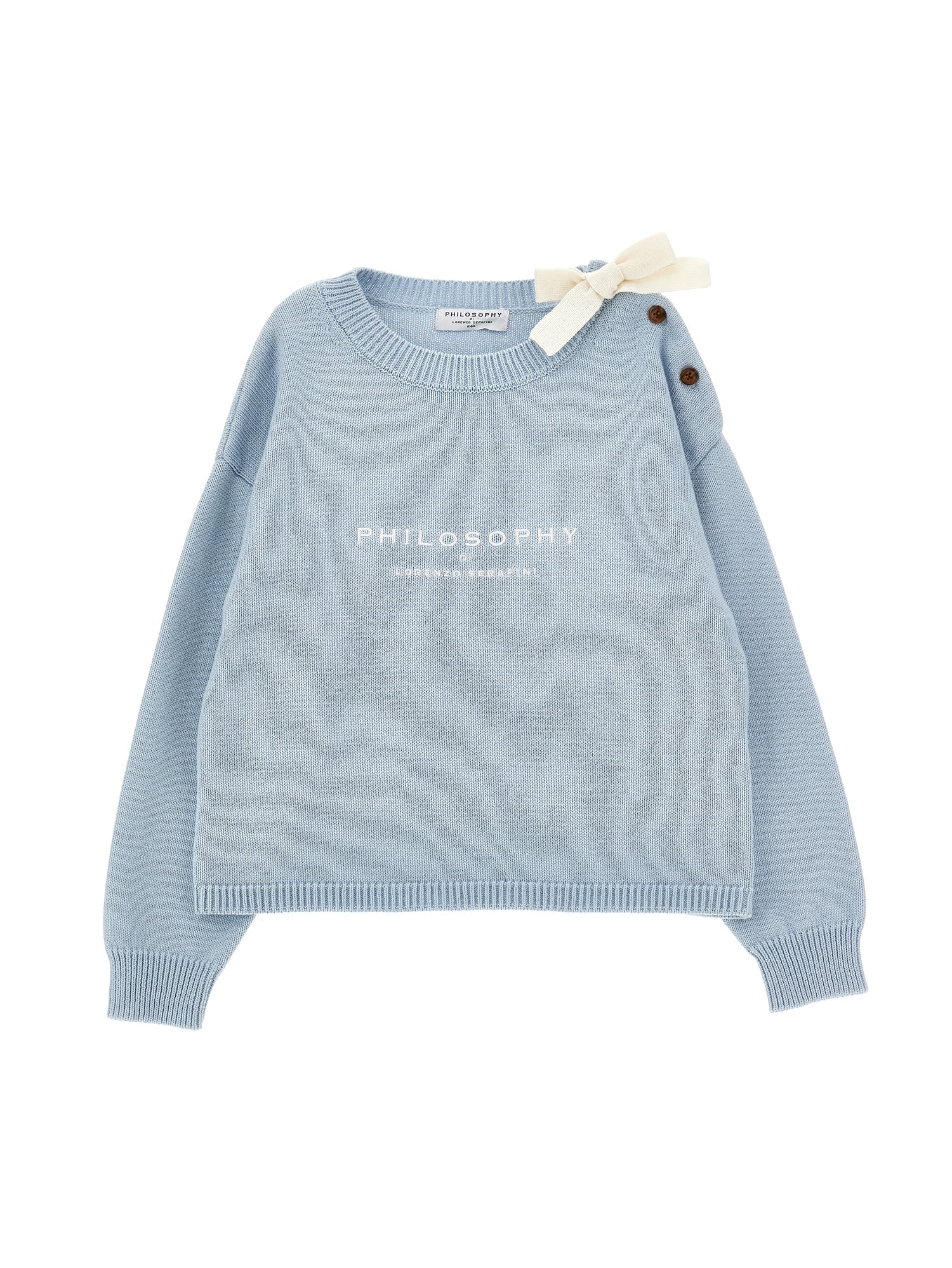 PHILOSOPHY KNIT LOGO SWEATER WITH BUTTON ON SHOULDER WITH BOW
