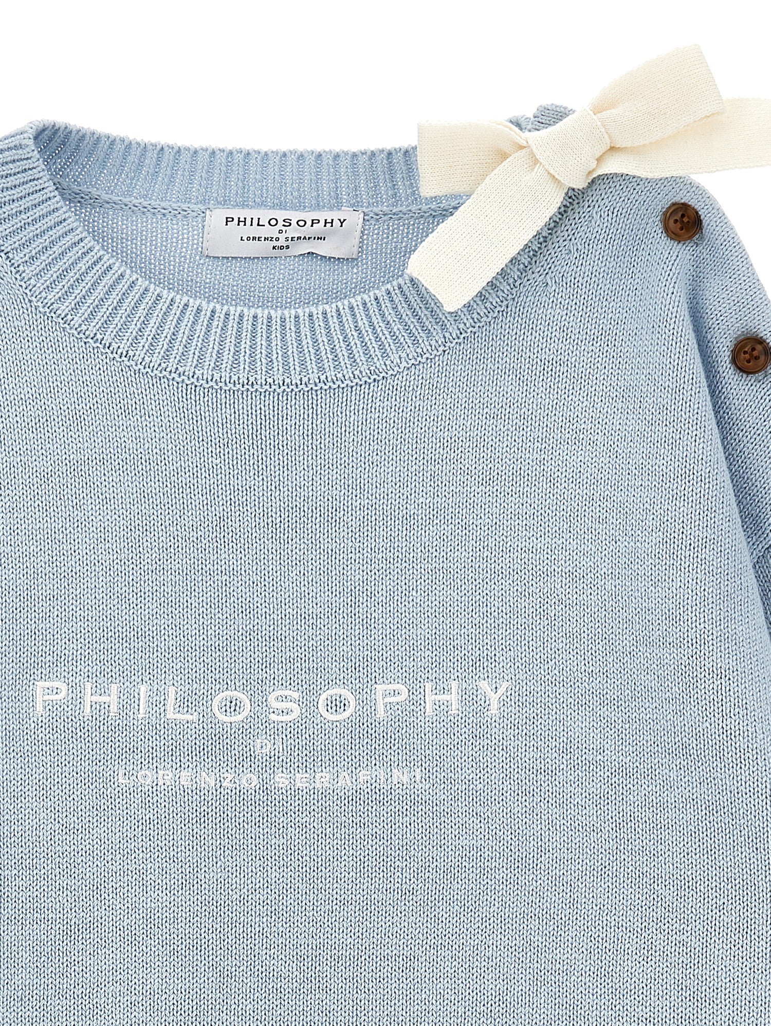 PHILOSOPHY KNIT LOGO SWEATER WITH BUTTON ON SHOULDER WITH BOW