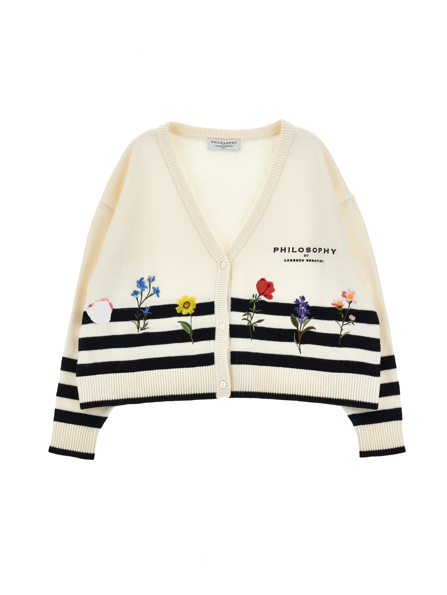STRIPED KNIT CARDIGAN WITH FLORAL EMBROIDERY