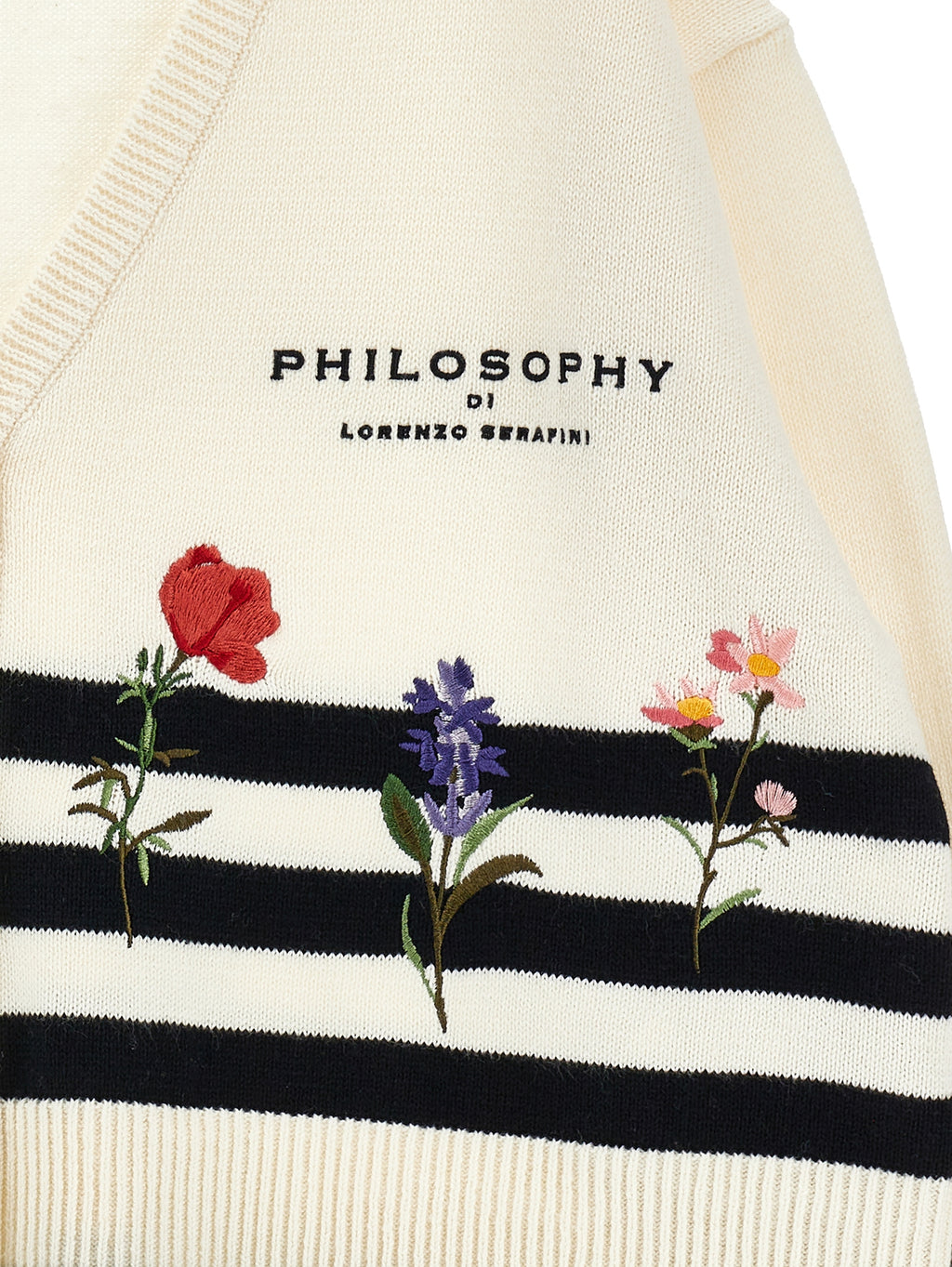 STRIPED KNIT CARDIGAN WITH FLORAL EMBROIDERY