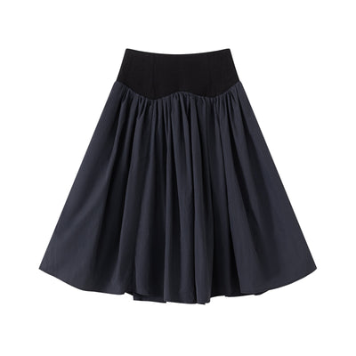 Black Contrast-Waist Skirt