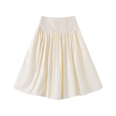 Ivory Lined Contrast-Waist Skirt