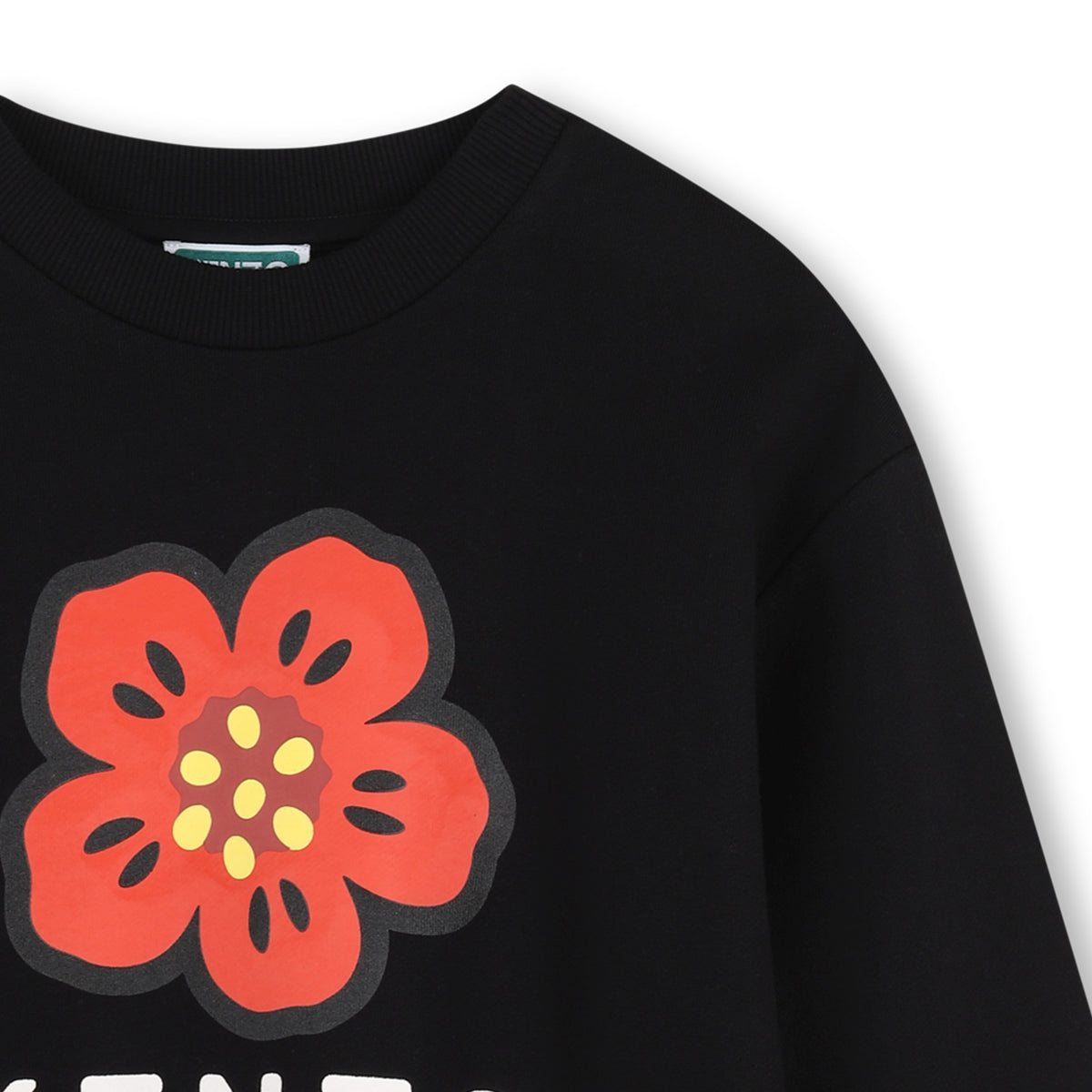 Kenzo Kids black fleece sweatshirt, Boke Flower print close-up