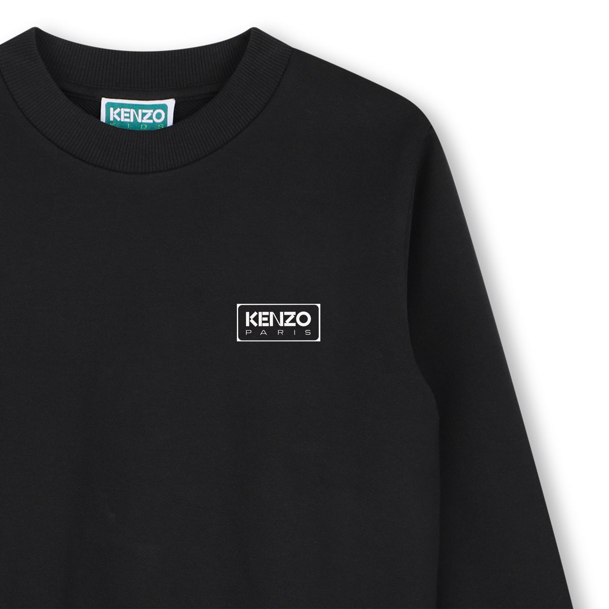 Kenzo Kids black fleece sweatshirt, logo patch close-up