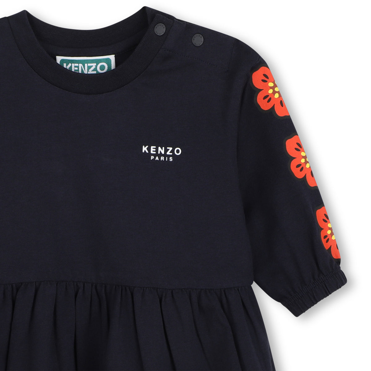 Kenzo Kids navy jersey dress, Boke Flower sleeve close-up