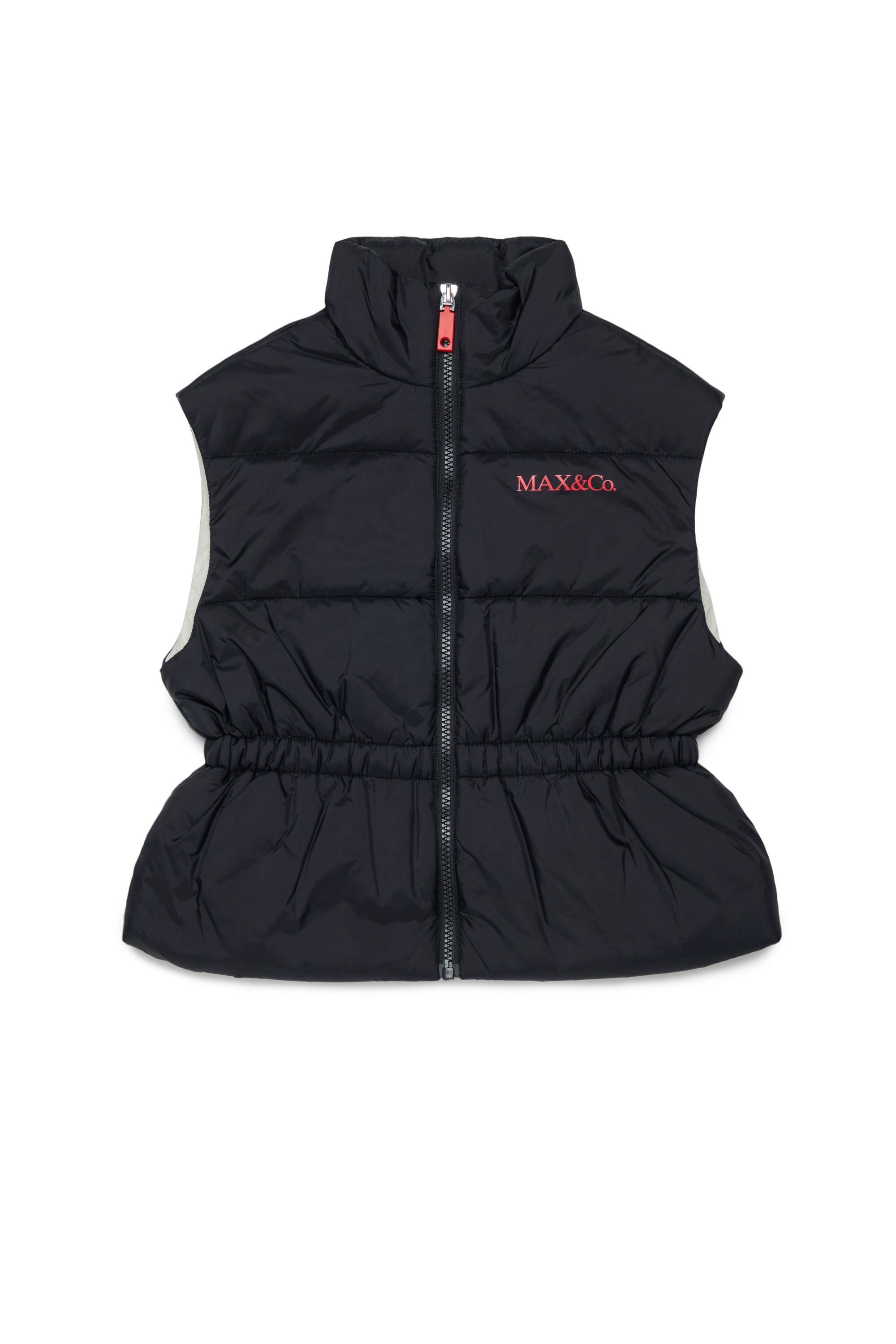 NYLON PUFFER VEST WITH ELASTICATED WAIST