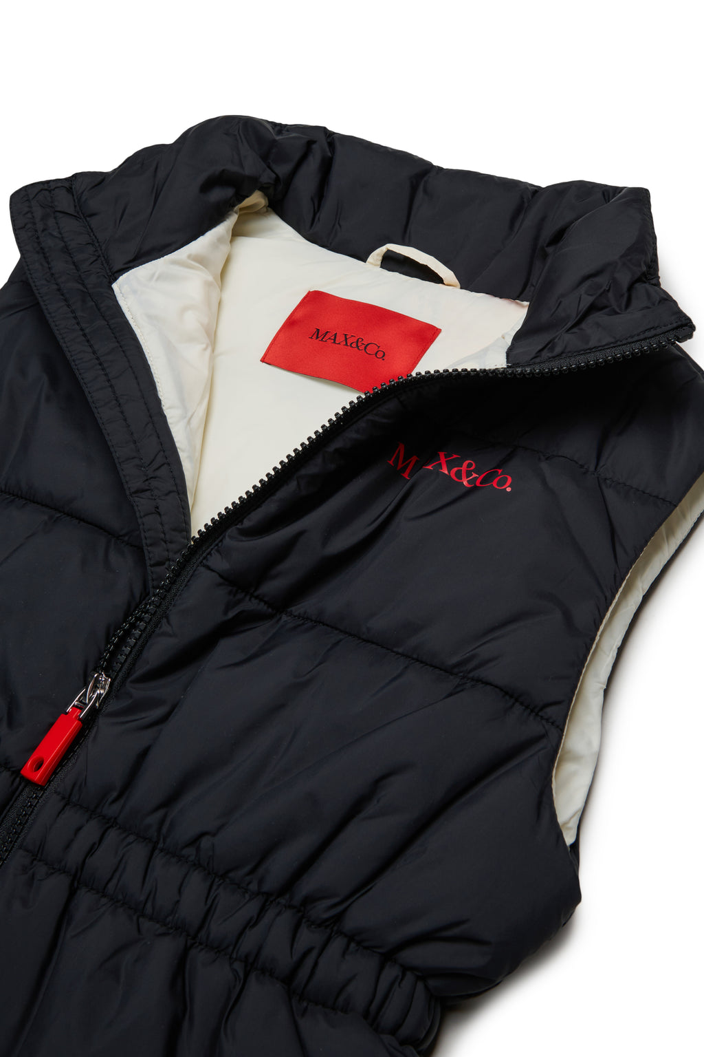 NYLON PUFFER VEST WITH ELASTICATED WAIST
