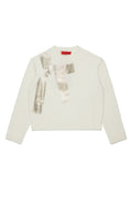 KNIT SWEATER WITH METALLIC BOW PRINT