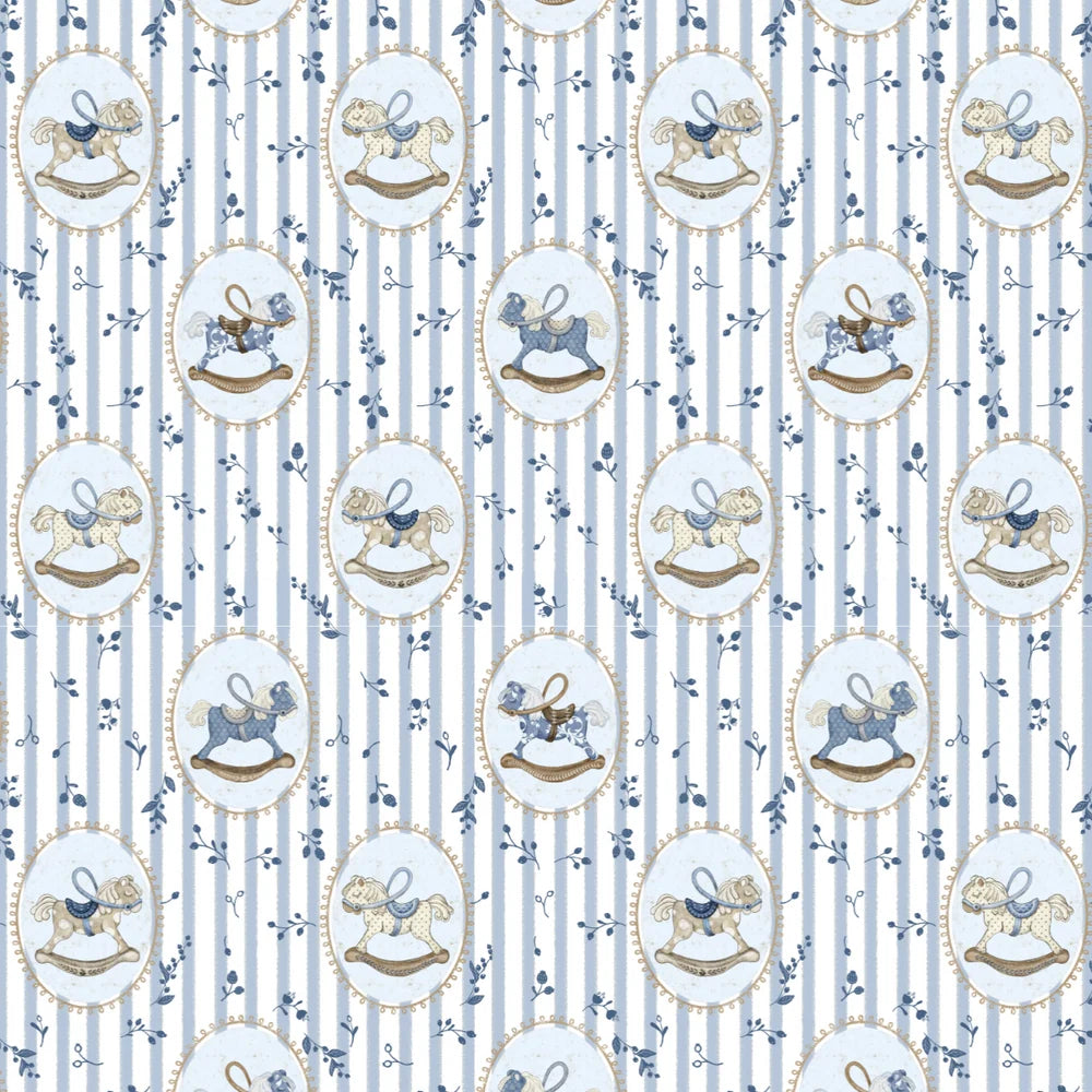 Blue Rocking Horse Muslin Blanket