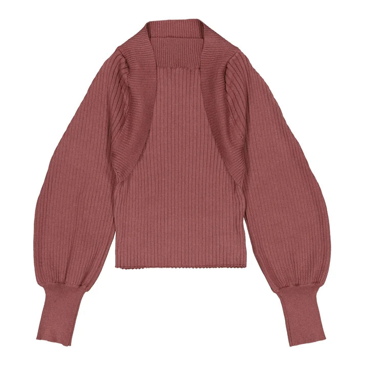 Wine Ribbed Button Sweater