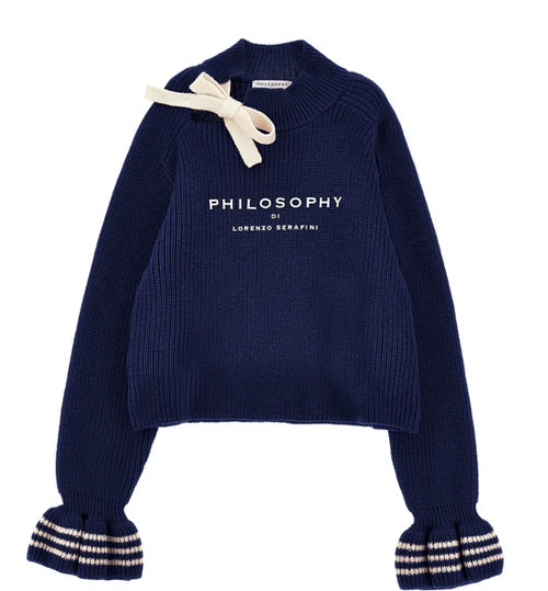 I9F603 6066 Philosophy Blue Sweater W Bow
