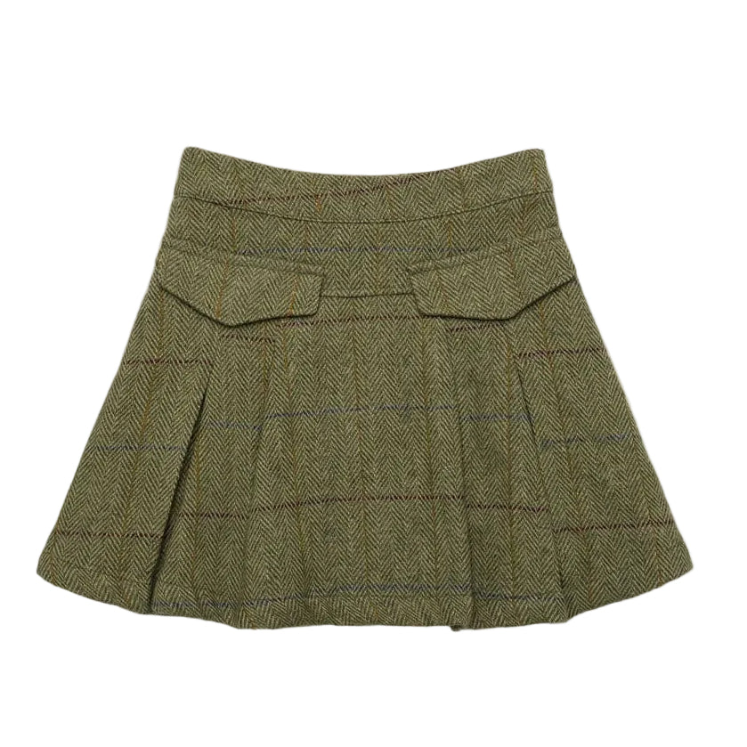 Olive Plaid Wool Pleated Skirt