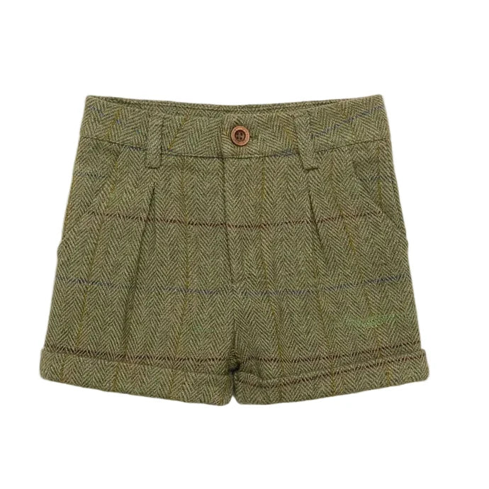 Olive Plaid Wool Pleat Short