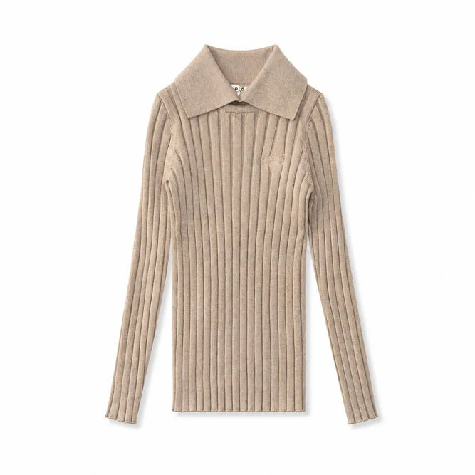 Brown Ribbed Turtleneck Polo