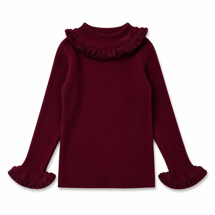 Wine Knit Fringe Turtleneck
