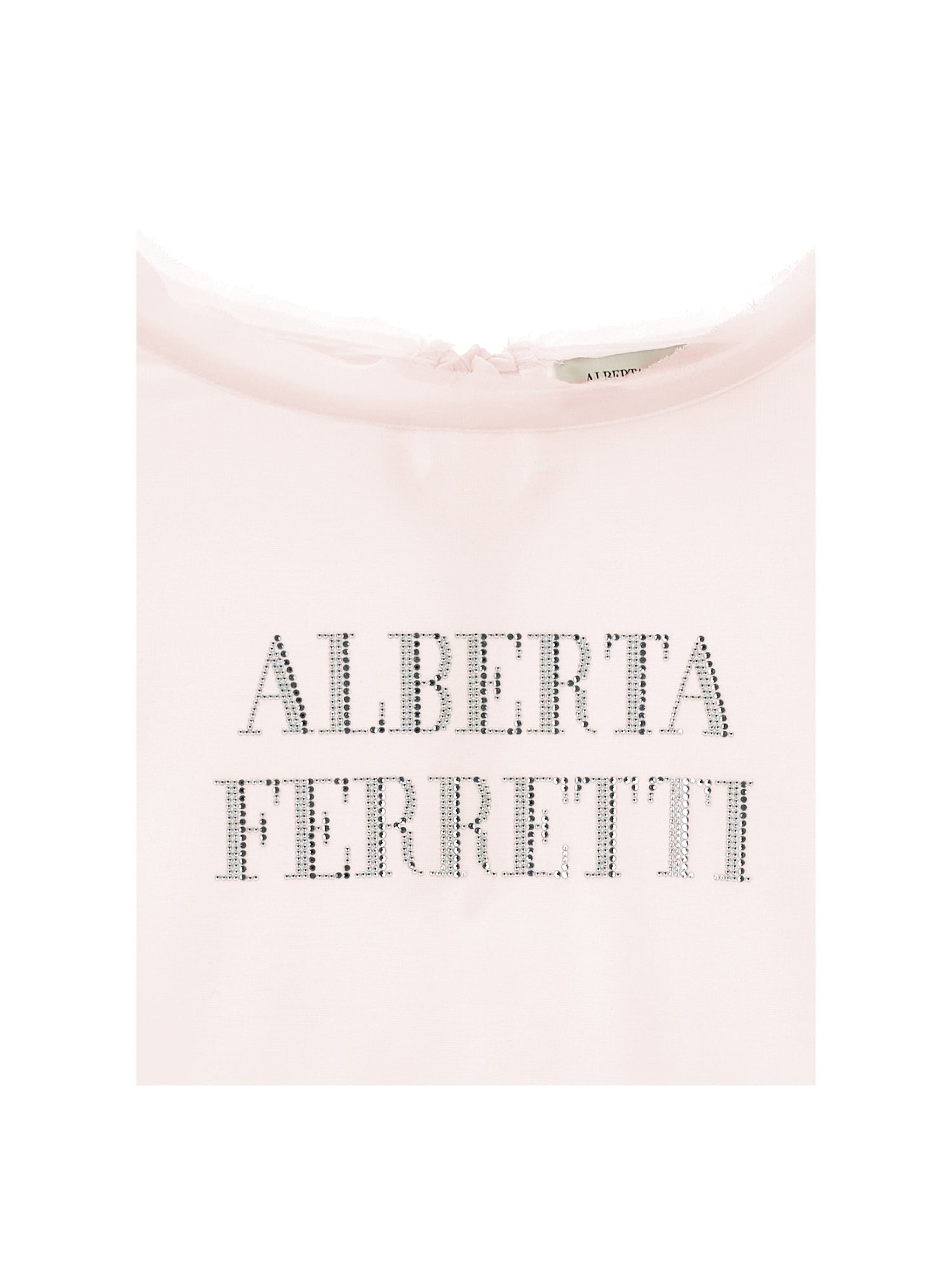 RHINESTONED LOGO VISCOSE TSHIRT PALE PINK
