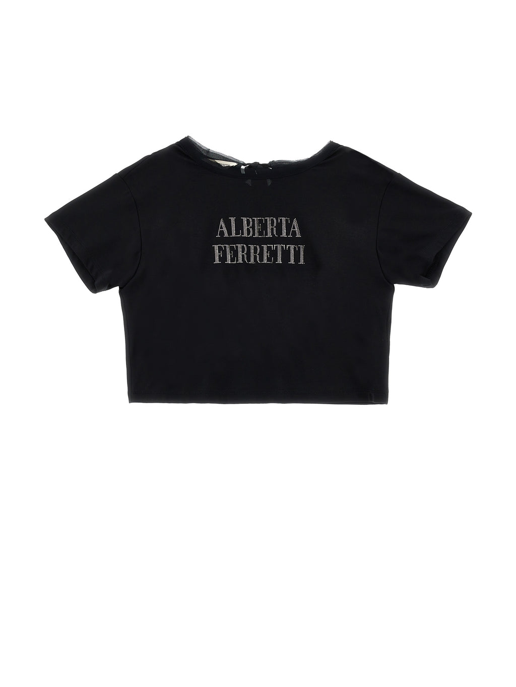 RHINESTONED LOGO VISCOSE TSHIRT BLACK