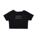 RHINESTONED LOGO VISCOSE TSHIRT BLACK