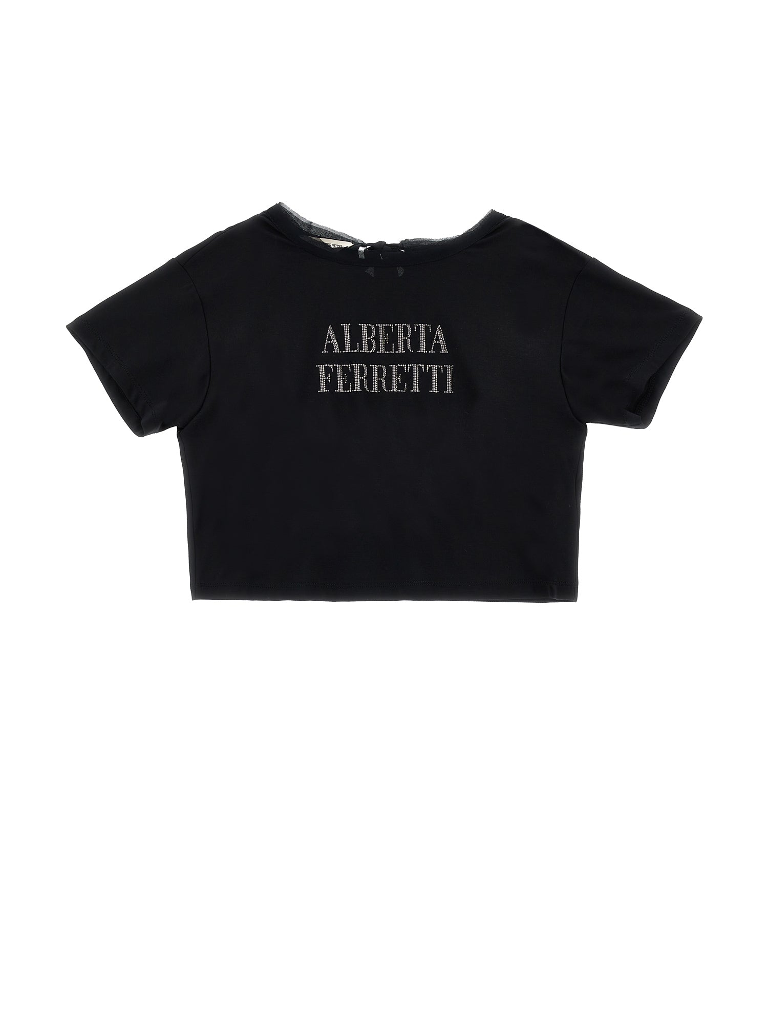 RHINESTONED LOGO VISCOSE TSHIRT BLACK