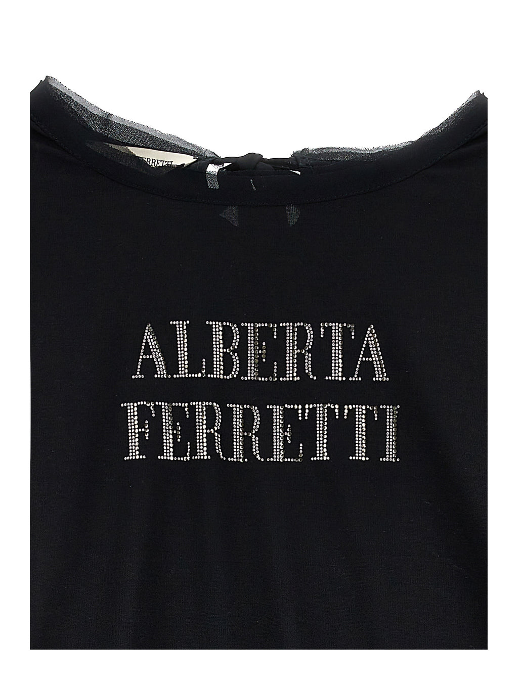 RHINESTONED LOGO VISCOSE TSHIRT BLACK