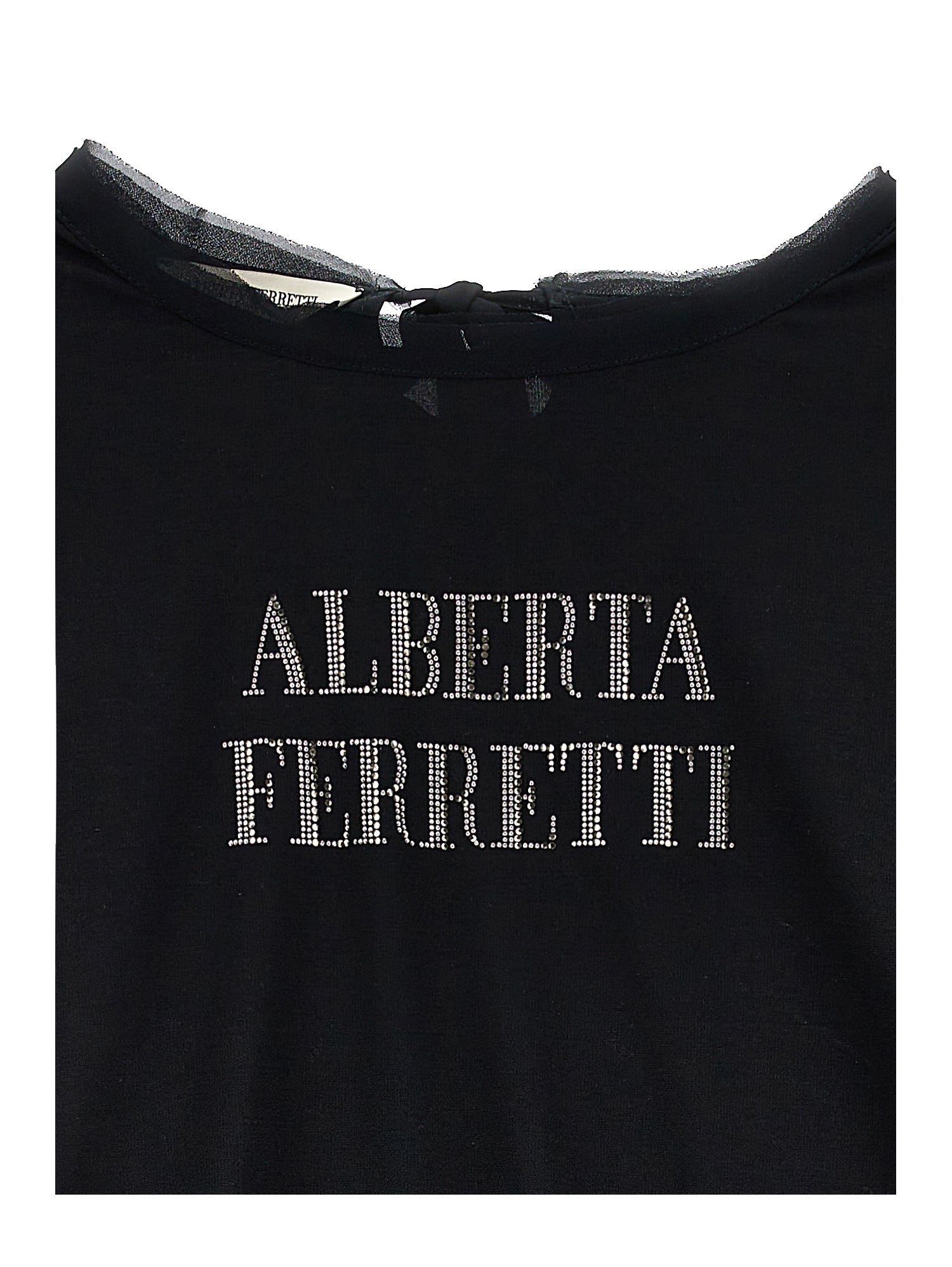 RHINESTONED LOGO VISCOSE TSHIRT BLACK