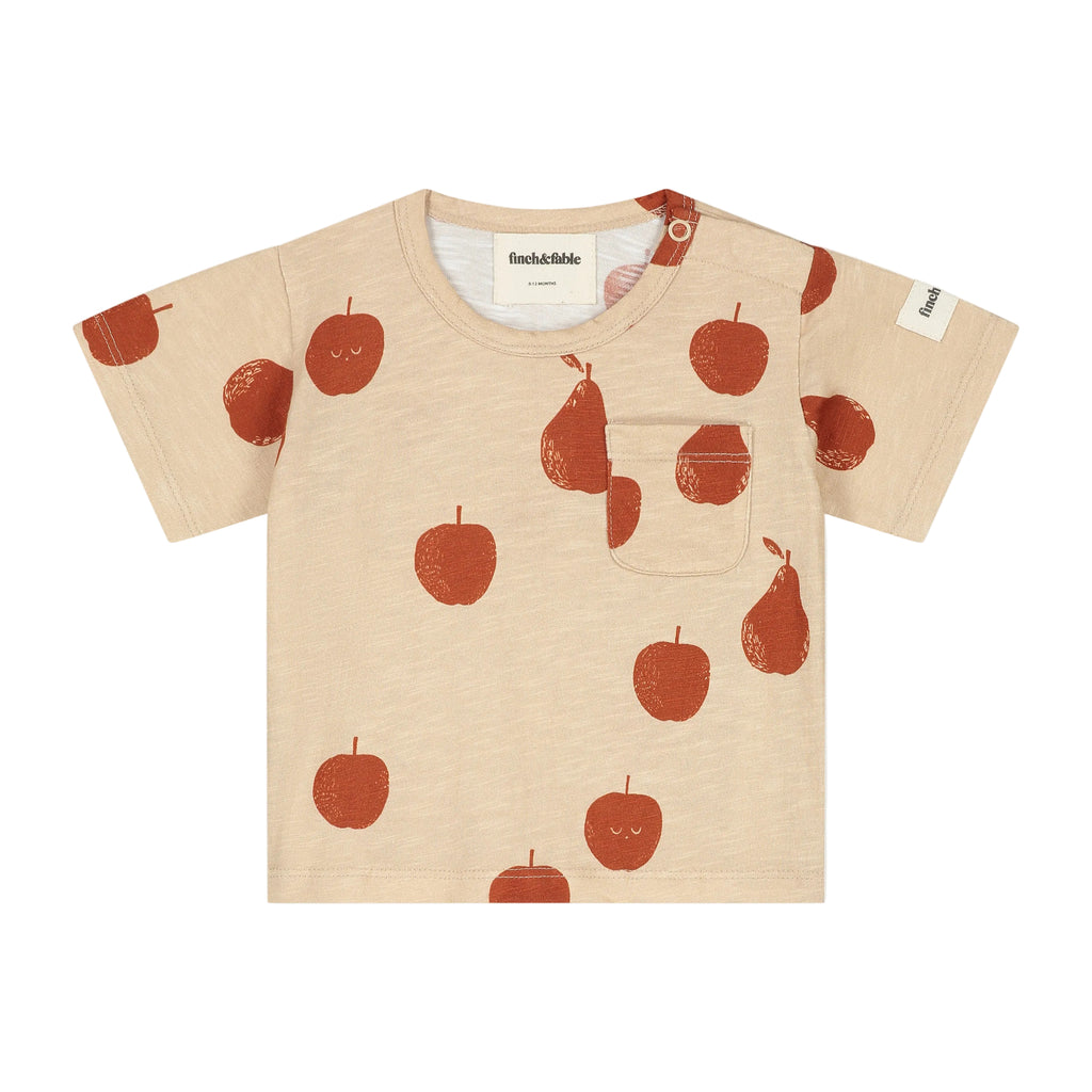 Organic cotton slub T-shirt Short Set Apple and Pear Print