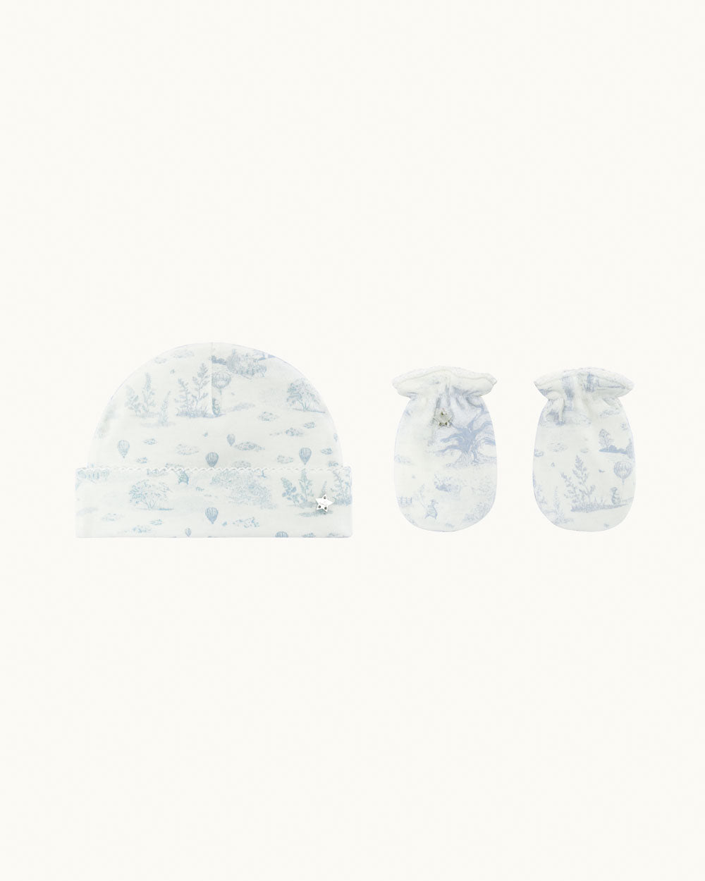 Delani Toile de Jouy Hat Mitten Set - Blue