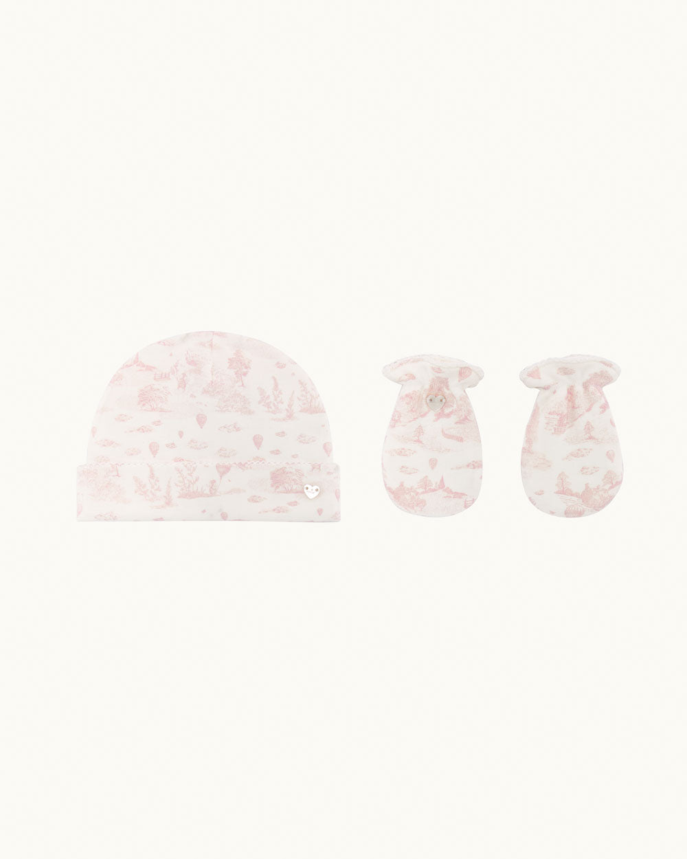 Delani Toile de Jouy Hat Mitten Set - Pink