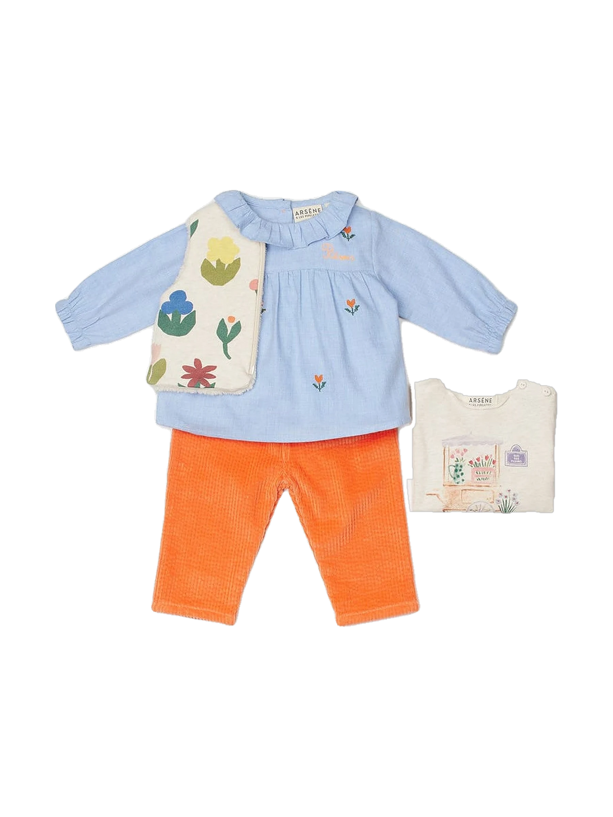 Arsène et les Pipelettes kids Baby Floral Embroidered Blouse - Sky Blue, view 3