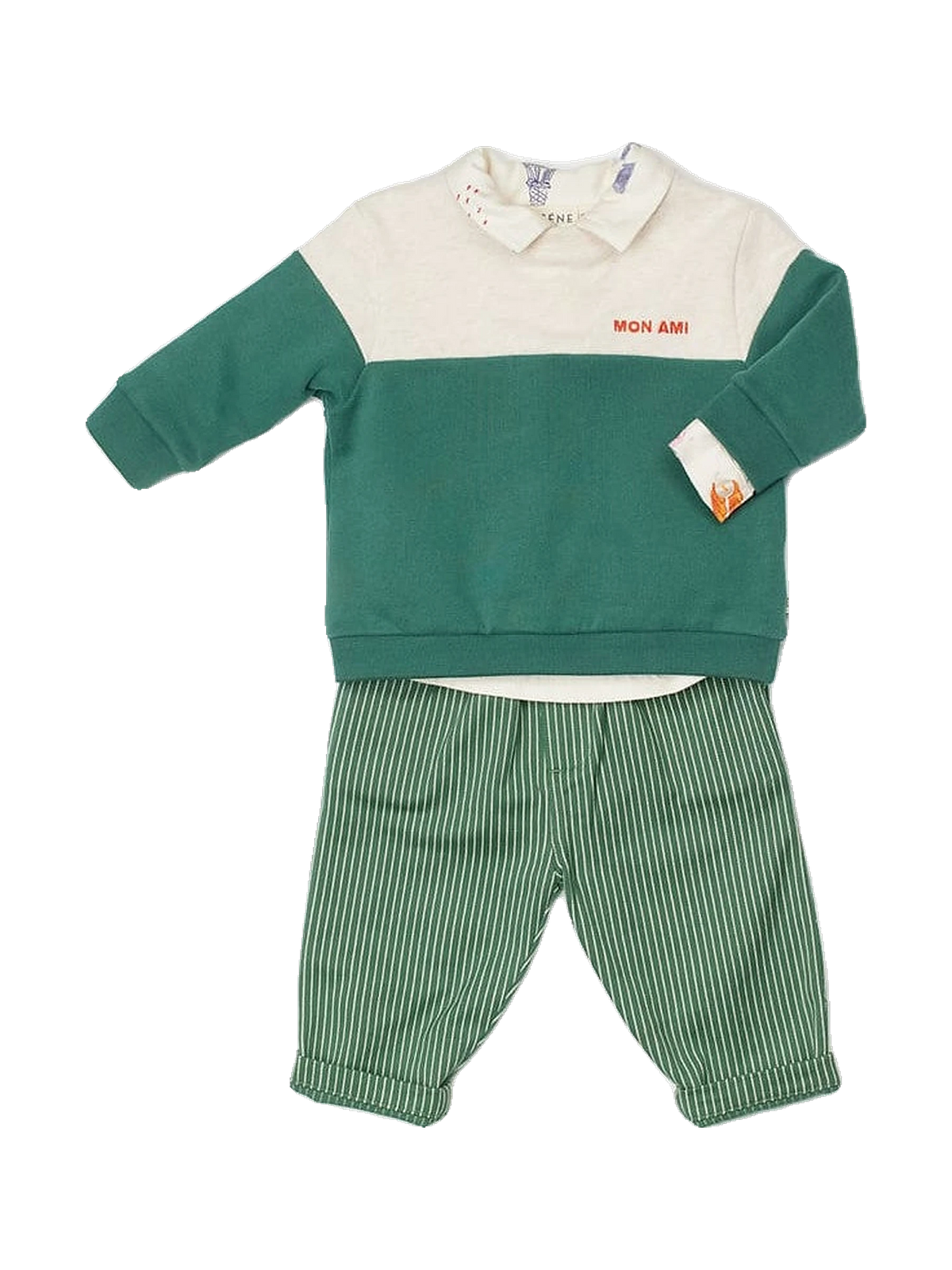 Arsène et les Pipelettes kids Baby Two-Tone Fleece Sweatshirt - Green, view 3
