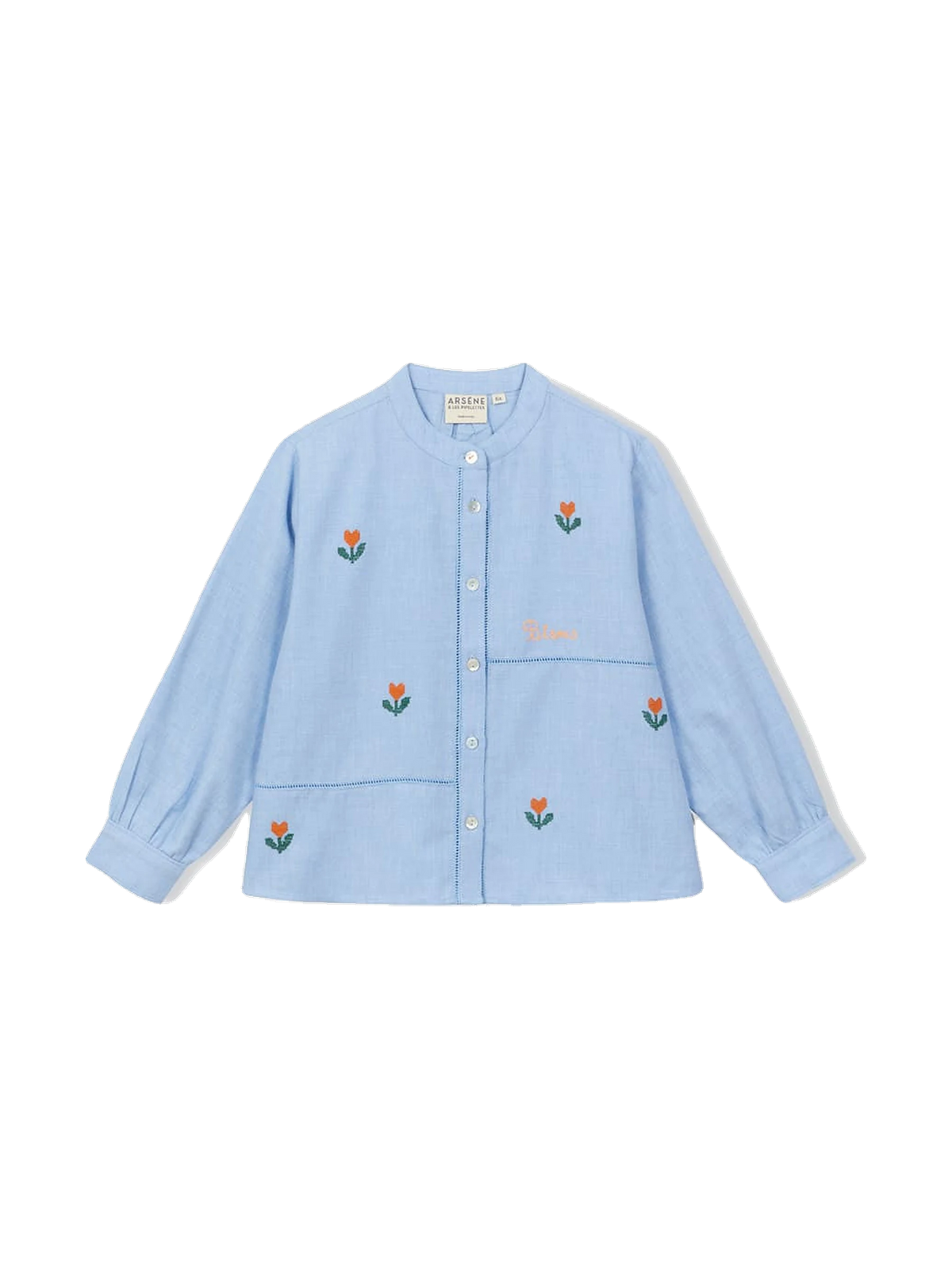 Arsène et les Pipelettes kids Floral Embroidered Blouse - Sky Blue