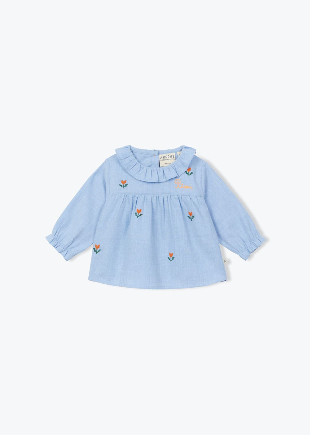Baby Floral Embroidered Blouse - Sky Blue