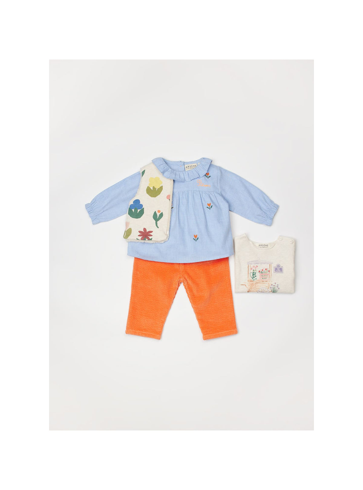 Baby Floral Embroidered Blouse - Sky Blue