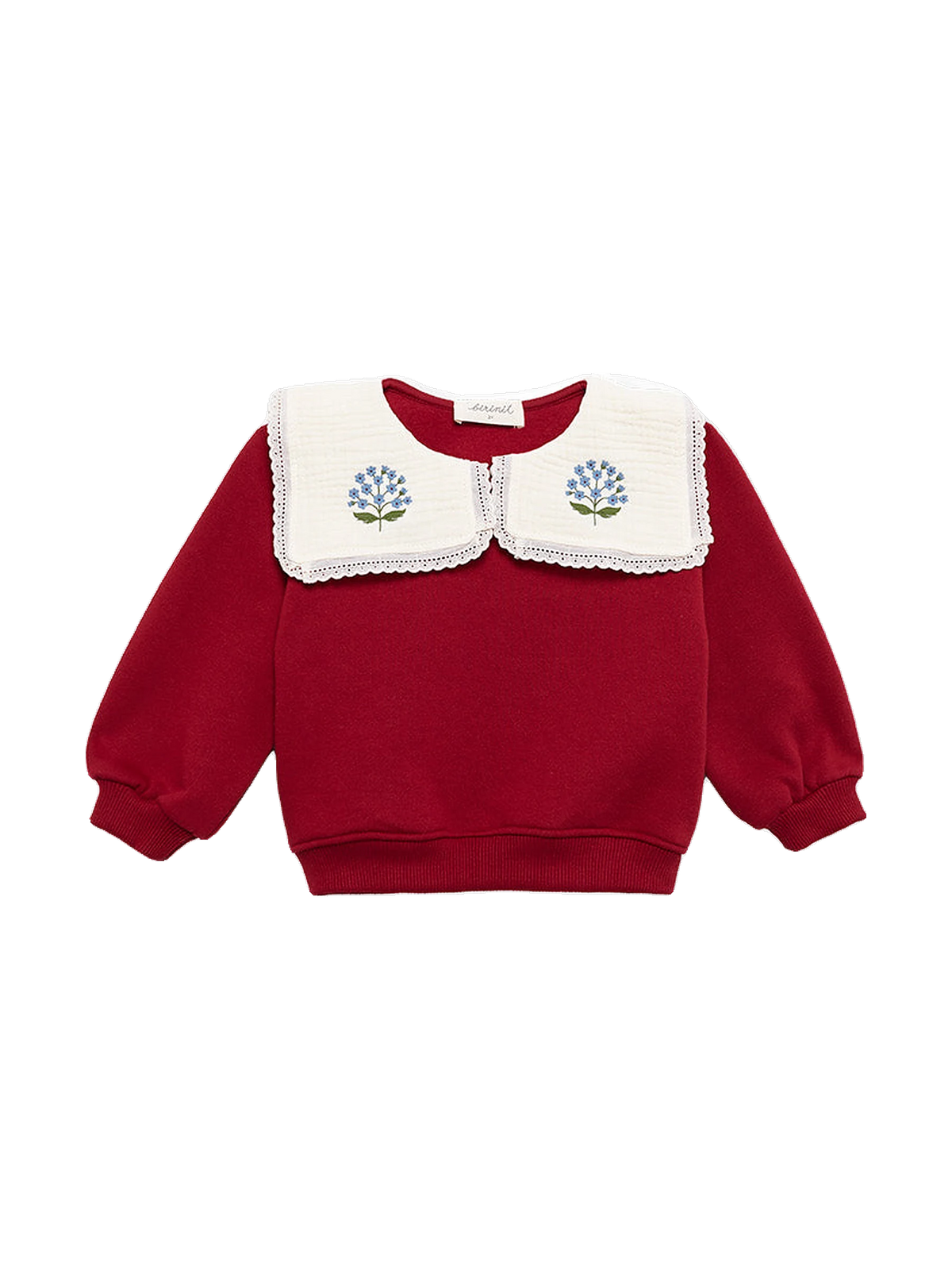 Birinit Baby Cherry Embroidered Collar Sweatshirt