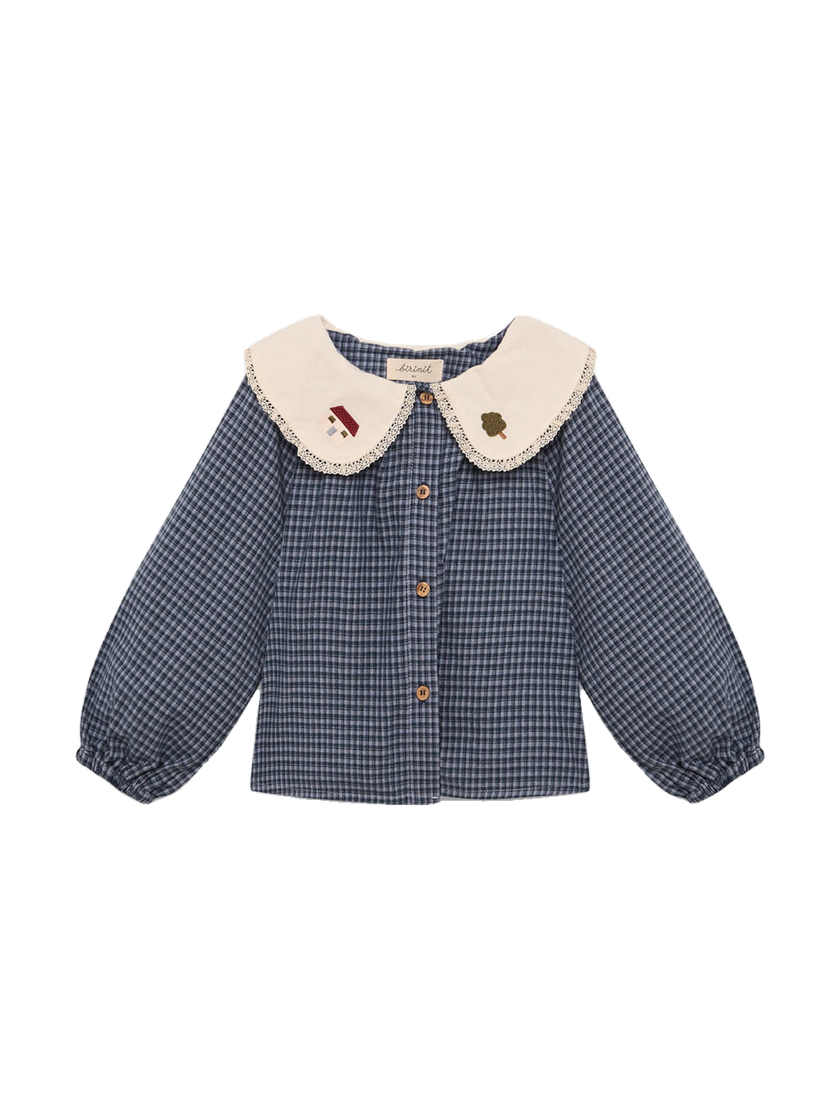 Birinit kids Indigo Gingham Embroidered Blouse - Vichy Indigo