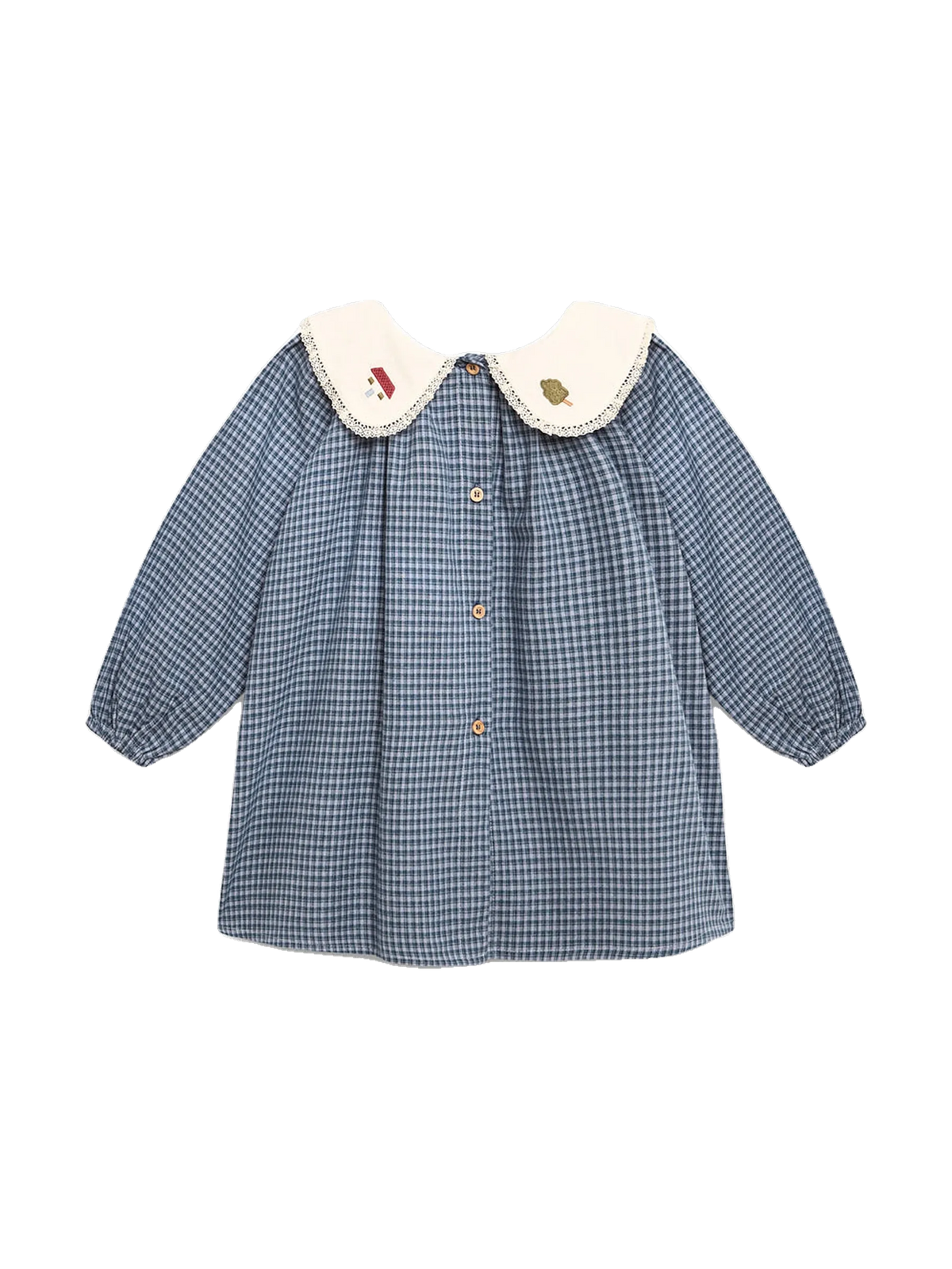 Birinit kids Indigo Gingham Embroidered Dress - Vichy Indigo
