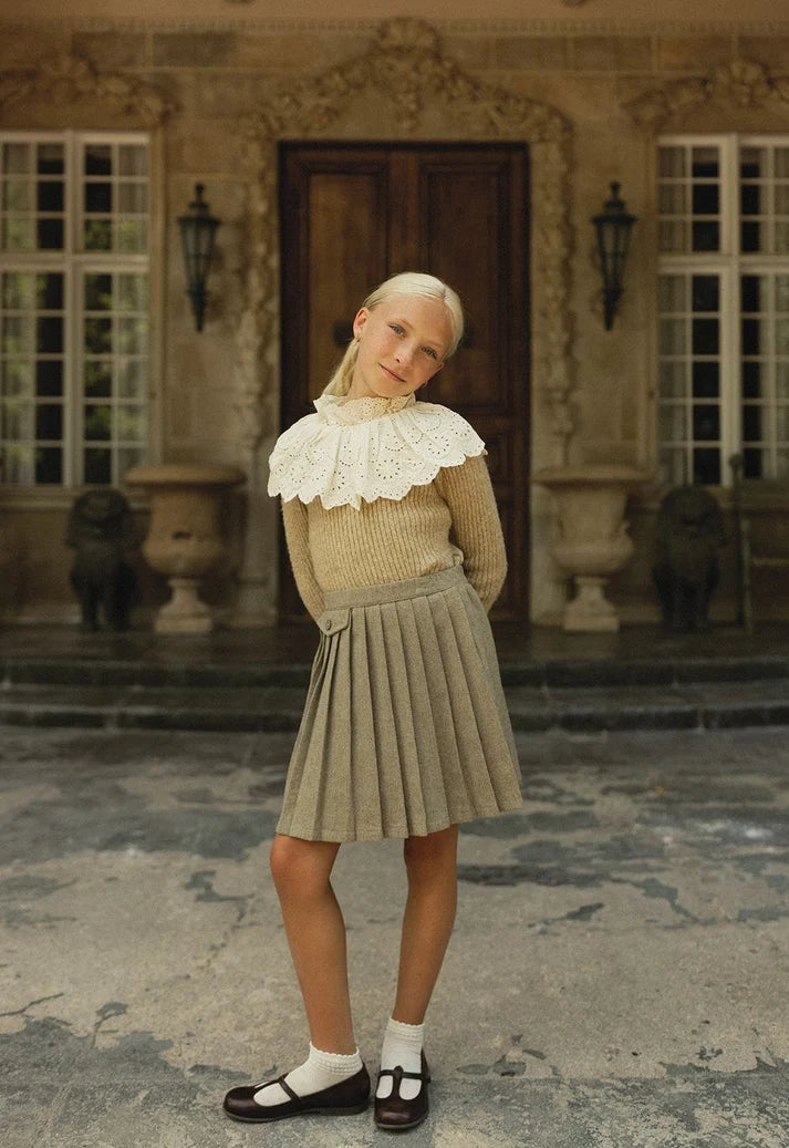 Caramel Moss Knit Blend Eyelet Sweater